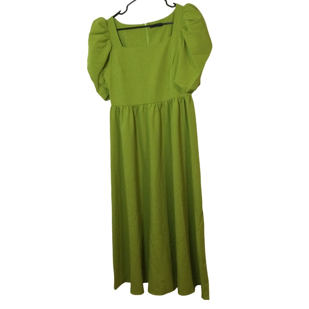 SHEIN Green Midi Dress Puff Sleeve Square Neck Casual Dress size 8-10‎ (150)